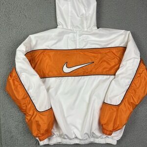 VTG 90s Nike Big Swoosh Full Zip Hooded Lightweight Jacket M (8-10) Orange White